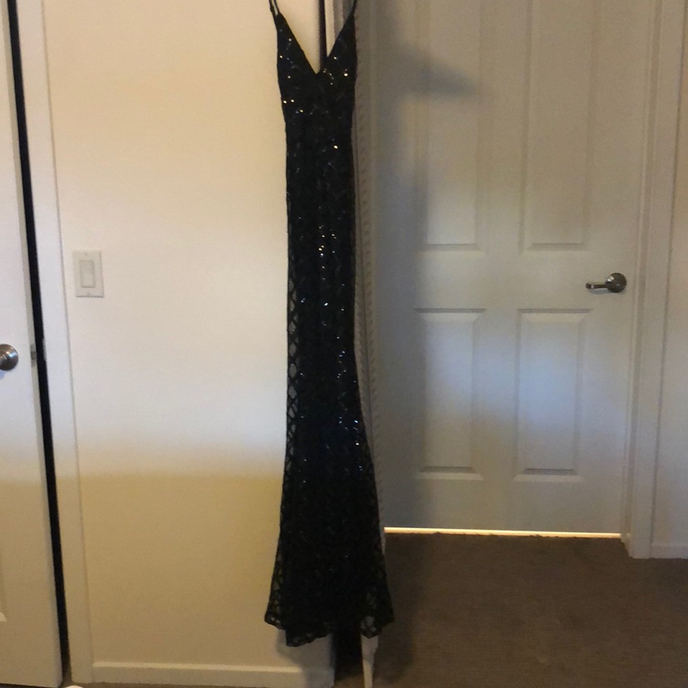 Black Sequined and Chiffon Maxi Dress Formal